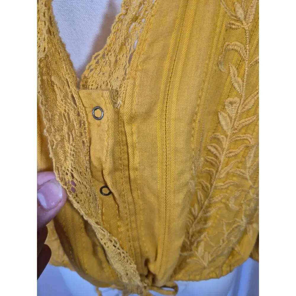 Free People Follow Your Heart Embroidered Crop Top in Gold Medium